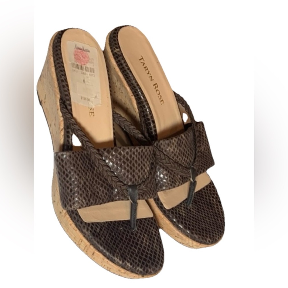 NTW Taryn Rose Cork Wedges Braided Thong Platform Animal Print.  Brown. Size 6 - Picture 8 of 8